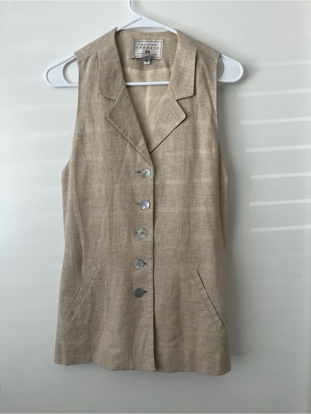 Vintage Express Women’s Sleeveless Beige Tailored Button Vest